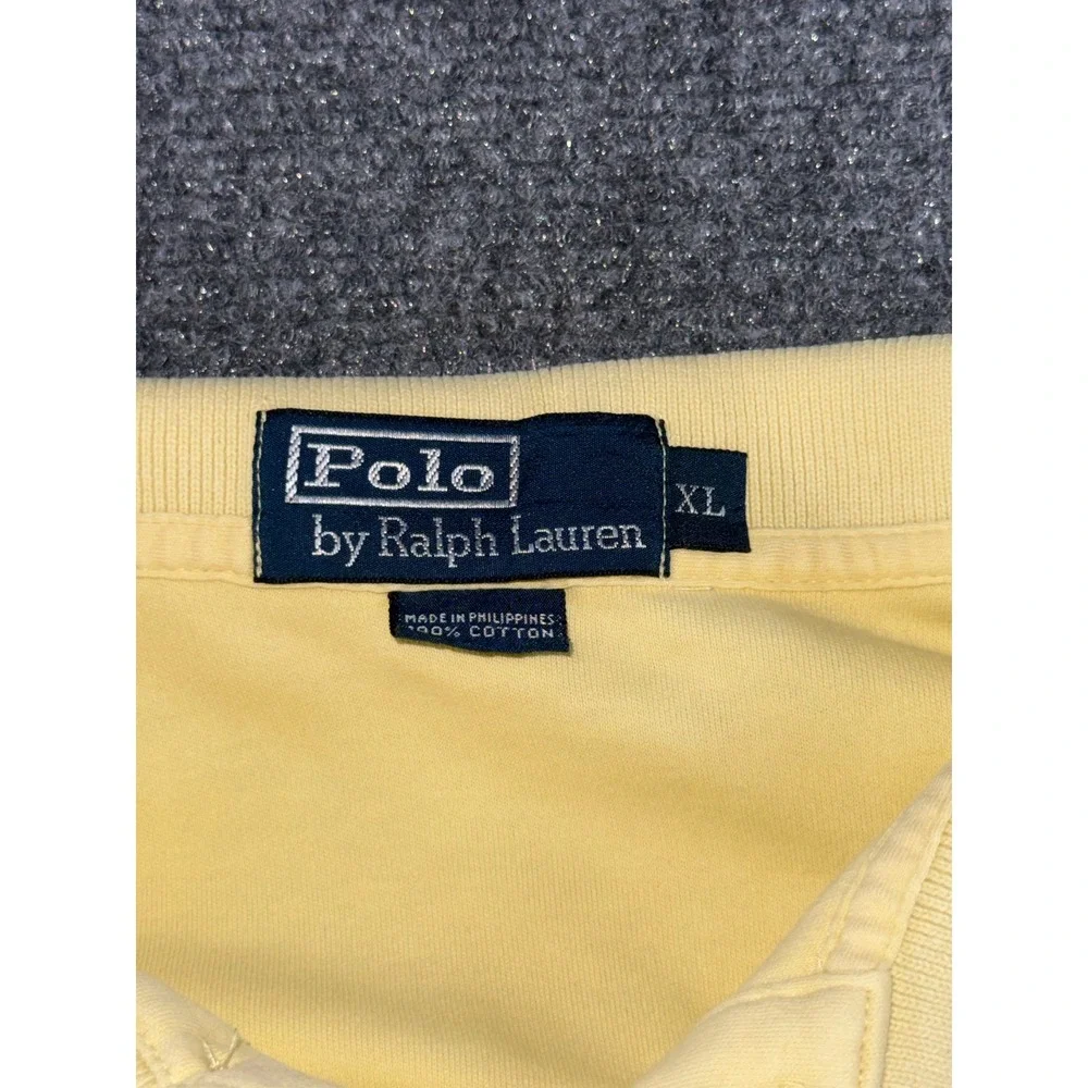 Polo Ralph Lauren Mens XL Yellow Short Sleeve Cotton Pique Polo Shirt Navy Pony